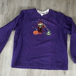 Vintage white stag Halloween with and cat sweatshirt